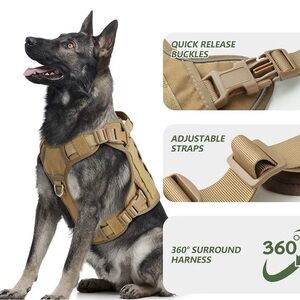 Wingoin Tactical Dog Harness with Quick Release Buckles - Tan Size Medium.